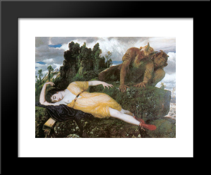 Diana Sleeping With Two Fauns 20x24 Black Modern Wood Framed Art Print Poster by Bocklin, Arnold