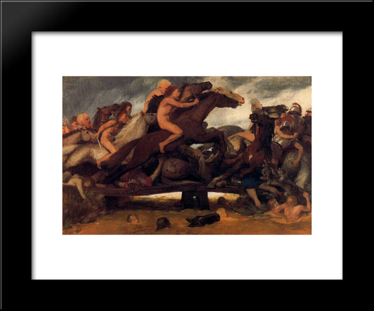 Fighting On A Bridge 20x24 Black Modern Wood Framed Art Print Poster by Bocklin, Arnold