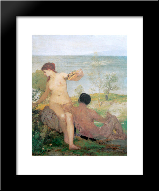 Girl And Boy Picking Flowers 20x24 Black Modern Wood Framed Art Print Poster by Bocklin, Arnold