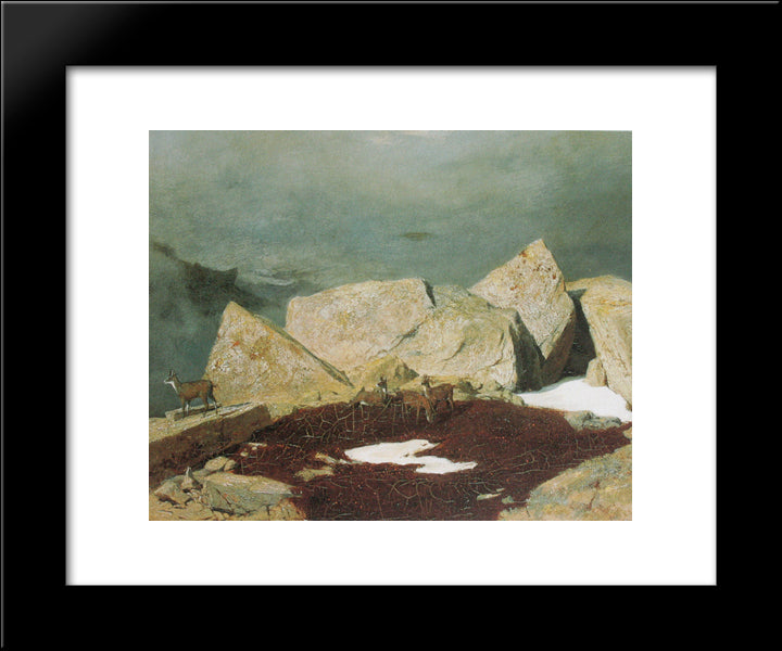 High Mountains With Chamoises 20x24 Black Modern Wood Framed Art Print Poster by Bocklin, Arnold