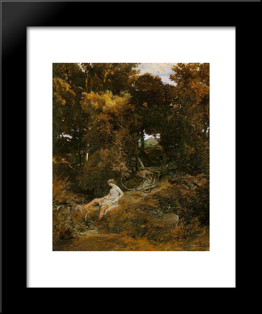 Nymph By The Fountain 20x24 Black Modern Wood Framed Art Print Poster by Bocklin, Arnold