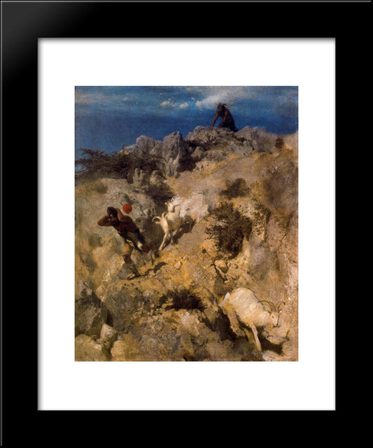 Pan Frightening A Shepherd 20x24 Black Modern Wood Framed Art Print Poster by Bocklin, Arnold