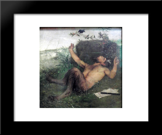 Pan Whistling At A Blackbird 20x24 Black Modern Wood Framed Art Print Poster by Bocklin, Arnold