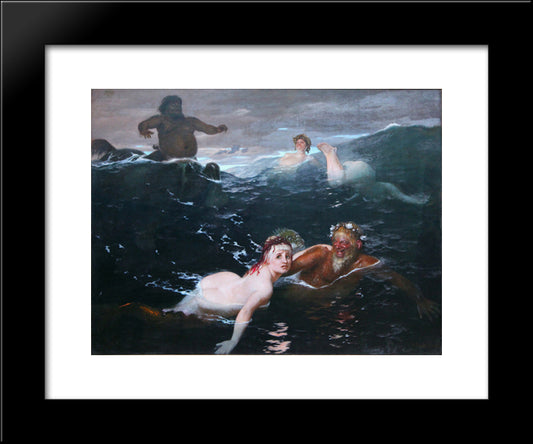 Playing In The Waves 20x24 Black Modern Wood Framed Art Print Poster by Bocklin, Arnold