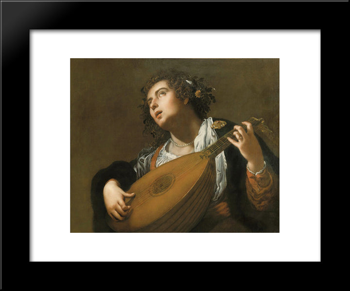 Woman Playing A Lute 20x24 Black Modern Wood Framed Art Print Poster by Gentileschi, Artemisia