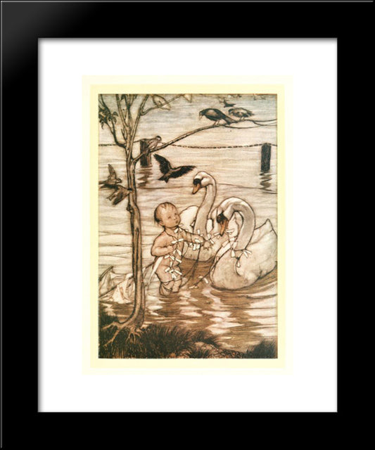 After This The Birds Said That They Would Help Him No More In His Mad Enterprise 20x24 Black Modern Wood Framed Art Print Poster by Rackham, Arthur