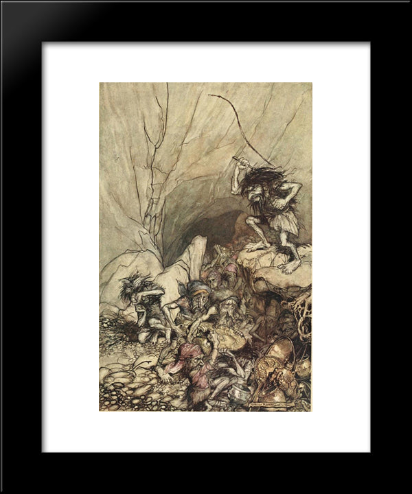 Alberich Drives In A Band Of Niblungs Laden With Gold And Silver Treasure 20x24 Black Modern Wood Framed Art Print Poster by Rackham, Arthur