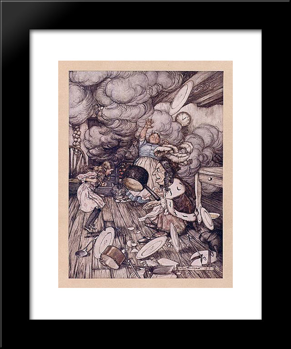 An Unusually Large Saucepan Flew Close By It, And Very Nearly Carried It Off 20x24 Black Modern Wood Framed Art Print Poster by Rackham, Arthur