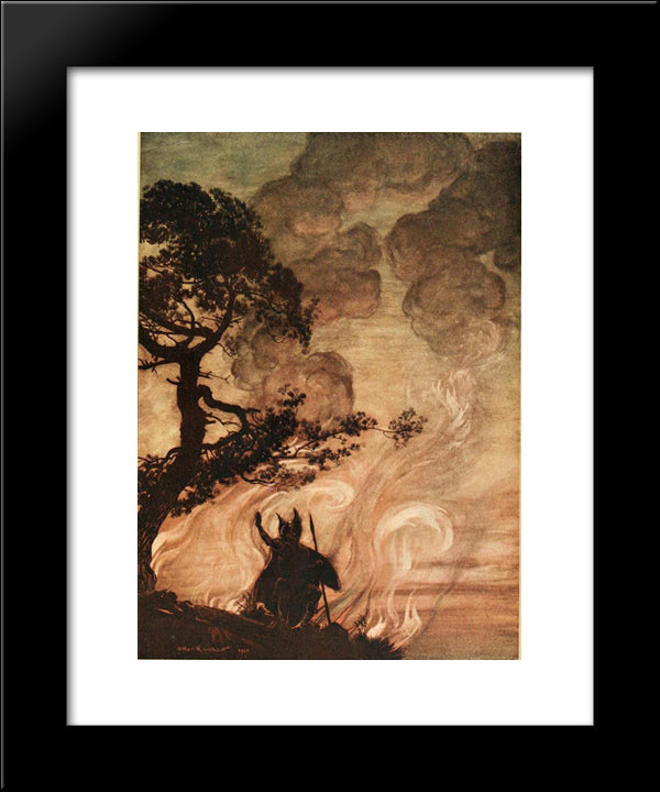 As He Moves Slowly Away, Wotan Turns And Looks Sorrowfully Back At Brunnhilde 20x24 Black Modern Wood Framed Art Print Poster by Rackham, Arthur