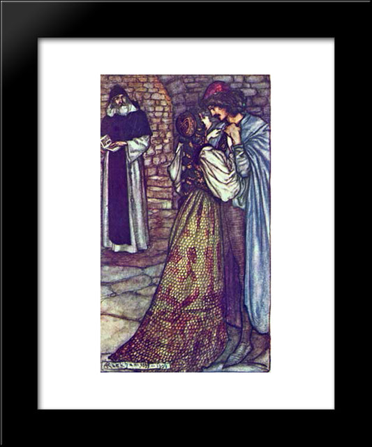 At The Cell Of Friar Lawrence 20x24 Black Modern Wood Framed Art Print Poster by Rackham, Arthur