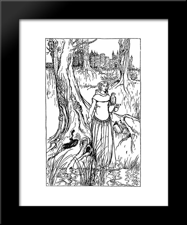 Enide With The Golden Hawk 20x24 Black Modern Wood Framed Art Print Poster by Rackham, Arthur