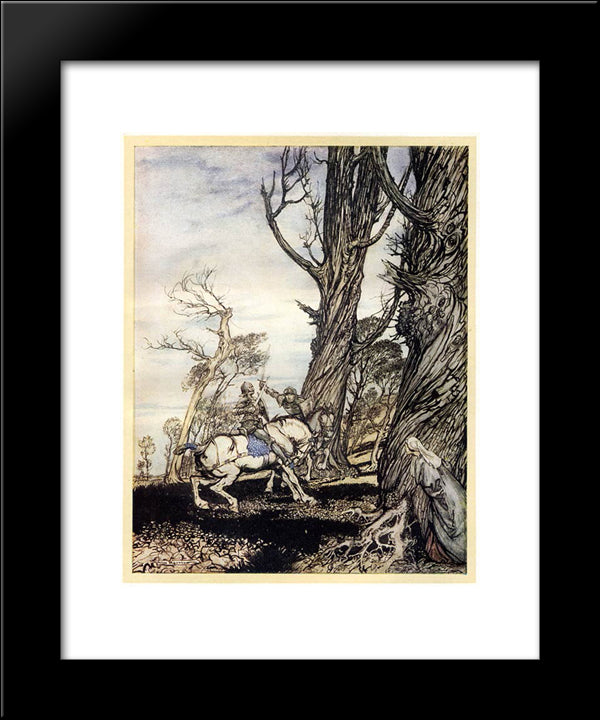 Erec Is Attacked In The Forest By A Stranger Knight 20x24 Black Modern Wood Framed Art Print Poster by Rackham, Arthur