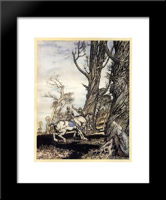 Erec Is Attacked In The Forest By A Stranger Knight 20x24 Black Modern Wood Framed Art Print Poster by Rackham, Arthur