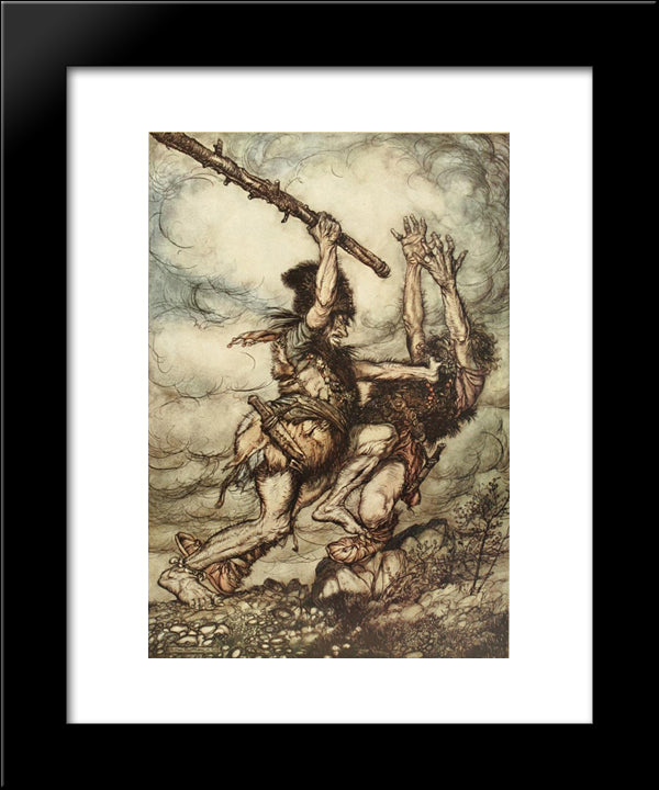 Fafner Kills Fasolt 20x24 Black Modern Wood Framed Art Print Poster by Rackham, Arthur