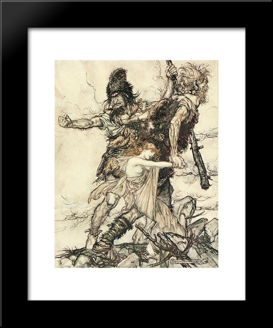 Fasolt Suddenly Seizes Freia And Drags Her To One Side With Fafner 20x24 Black Modern Wood Framed Art Print Poster by Rackham, Arthur