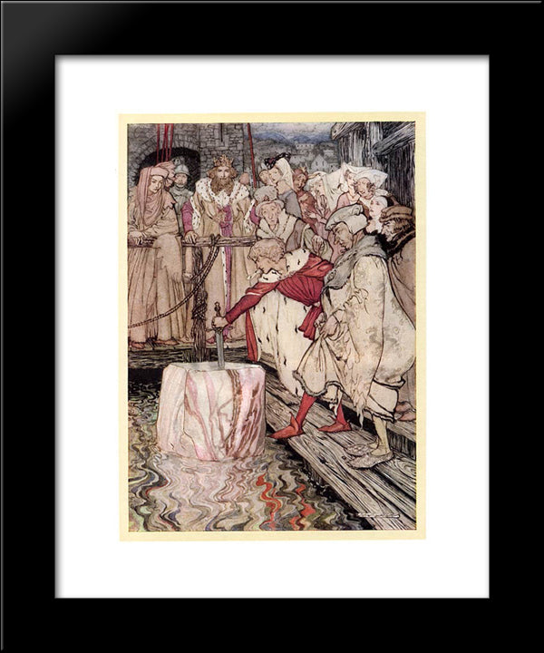 Galahad Draws The Sword From The Floating Stone 20x24 Black Modern Wood Framed Art Print Poster by Rackham, Arthur