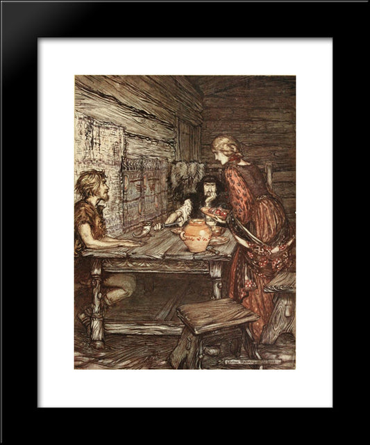 Hunding Discovers The Likeness Between Siegmund And Sieglinde 20x24 Black Modern Wood Framed Art Print Poster by Rackham, Arthur