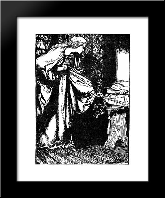 Isolde Discovers The Notch In The Sword Of Tristan 20x24 Black Modern Wood Framed Art Print Poster by Rackham, Arthur