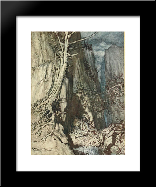 Keeps Watch Over Alberich'S Ring 20x24 Black Modern Wood Framed Art Print Poster by Rackham, Arthur