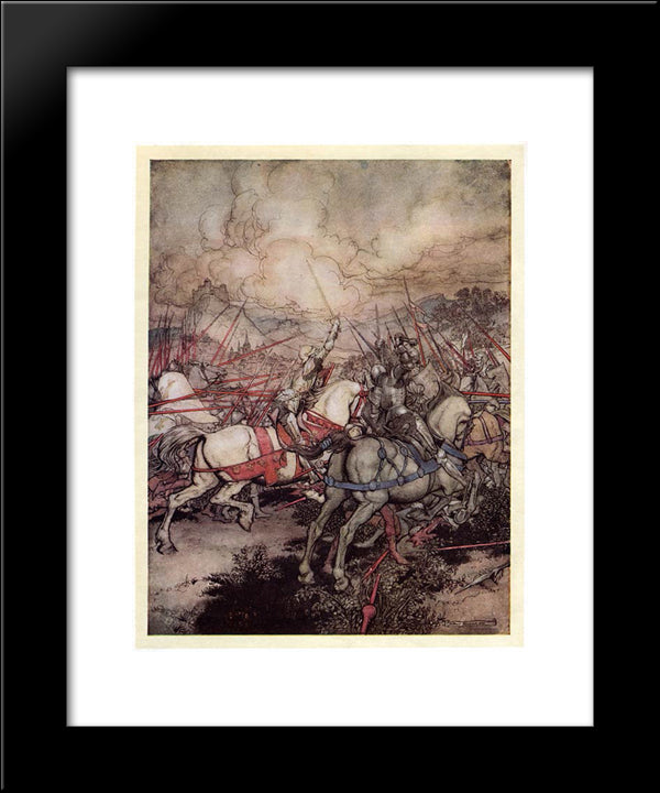 King Arthur For The First Time Draws His Sword Excalibur From Its Sheath 20x24 Black Modern Wood Framed Art Print Poster by Rackham, Arthur