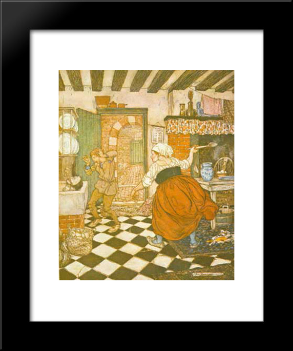 Many'S The Beating He Had From The Broomstick Or The Ladle 20x24 Black Modern Wood Framed Art Print Poster by Rackham, Arthur