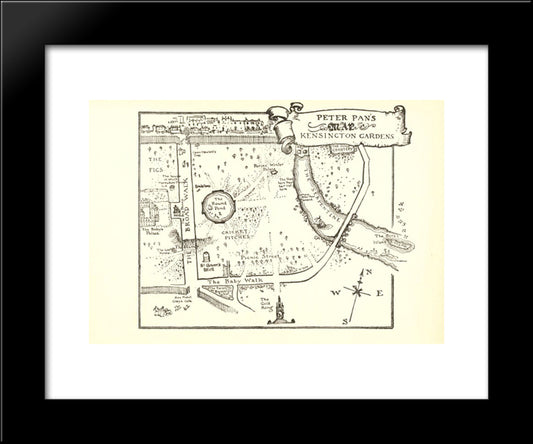 Map Of Peter Pan'S Kensington Gardens 20x24 Black Modern Wood Framed Art Print Poster by Rackham, Arthur