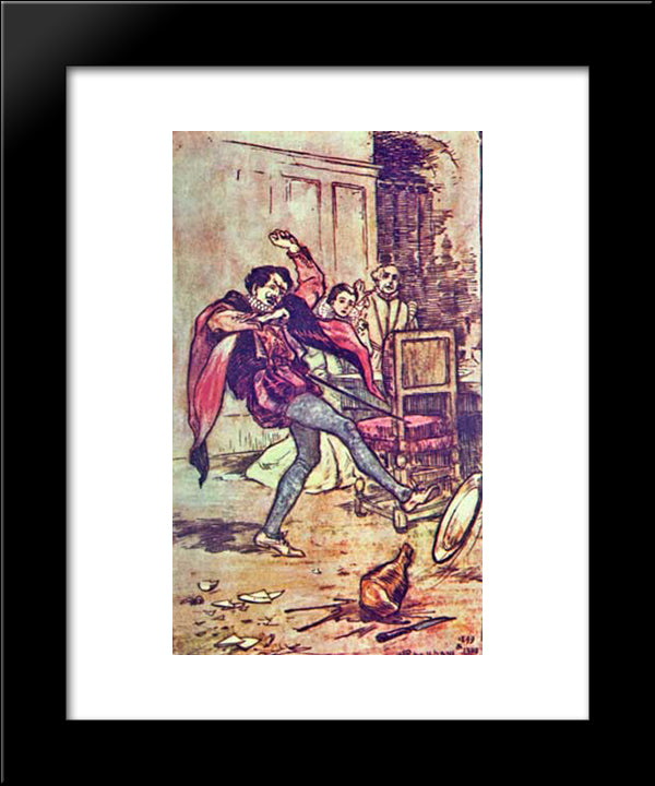 Petruchio, Pretending To Find Fault With Every Dish, Threw The Meat About The Floor 20x24 Black Modern Wood Framed Art Print Poster by Rackham, Arthur