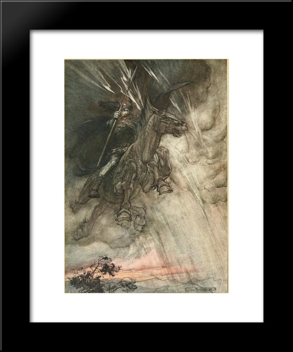 Raging, Wotan, Rides To The Rock 20x24 Black Modern Wood Framed Art Print Poster by Rackham, Arthur