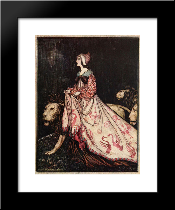 She Went Away Accompanied By The Lions 20x24 Black Modern Wood Framed Art Print Poster by Rackham, Arthur