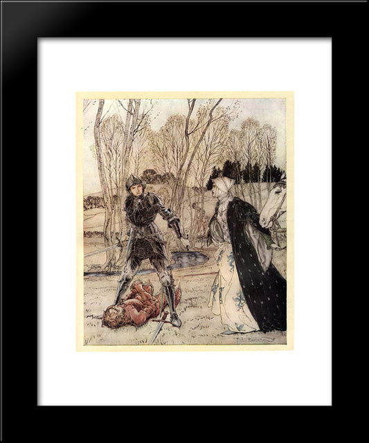 Sir Lancelot And Sir Balin 20x24 Black Modern Wood Framed Art Print Poster by Rackham, Arthur