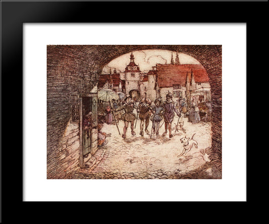 So The Four Brothers Took Their Sticks In Their Hands, Bade Their Father Good-Bye, And Passed Out Of The Town Gate 20x24 Black Modern Wood Framed Art Print Poster by Rackham, Arthur