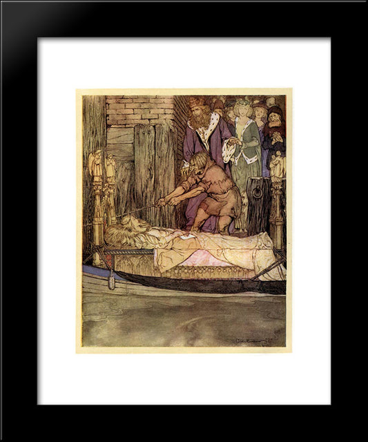 The Boat With The Dead Maid Of Astolat Before The Palace At Westminster 20x24 Black Modern Wood Framed Art Print Poster by Rackham, Arthur