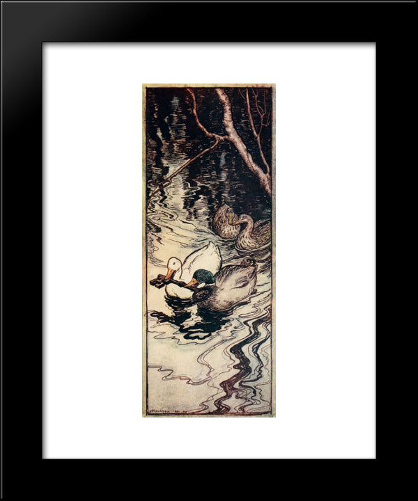 The Ducks, Which He Had Once Saved, Dived And Brought Up The Key From The Depths 20x24 Black Modern Wood Framed Art Print Poster by Rackham, Arthur