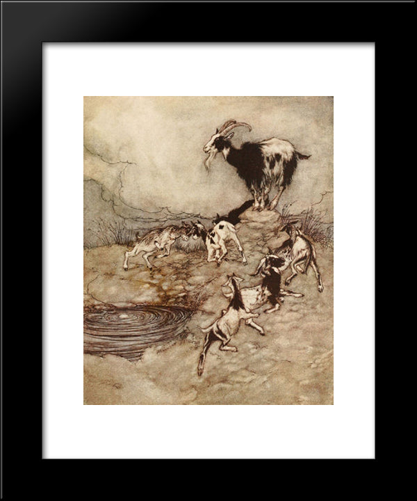 The Seven Kids And Their Mother Capered And Danced Round The Spring In Their Joy 20x24 Black Modern Wood Framed Art Print Poster by Rackham, Arthur