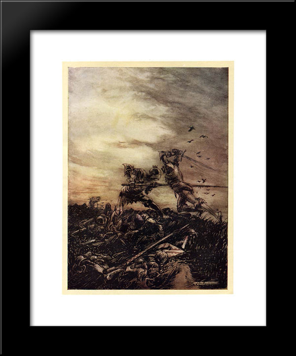 The Struggle Between King Arthur And Modred 20x24 Black Modern Wood Framed Art Print Poster by Rackham, Arthur