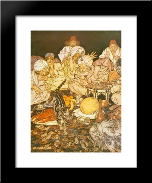 When Puss Saw The Rats And Mice She Didn'T Wait To Be Told 20x24 Black Modern Wood Framed Art Print Poster by Rackham, Arthur
