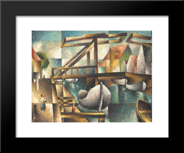 Die Brucke In Rugenwaldermunde 20x24 Black Modern Wood Framed Art Print Poster by Segal, Arthur