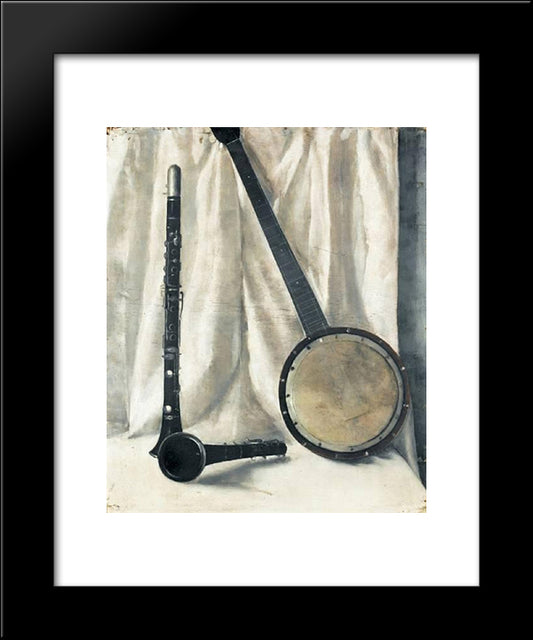 Still Life With Banjo And Clarinette 20x24 Black Modern Wood Framed Art Print Poster by Segal, Arthur