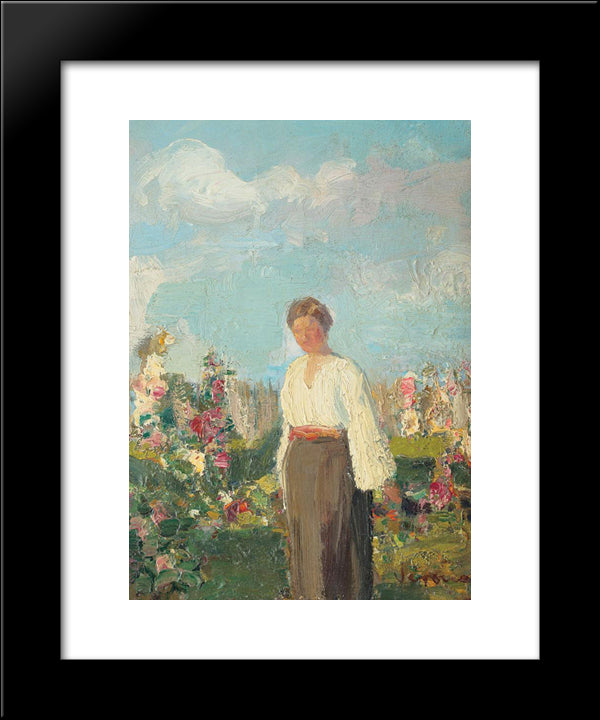 In The Garden With Flowers 20x24 Black Modern Wood Framed Art Print Poster by Verona, Arthur