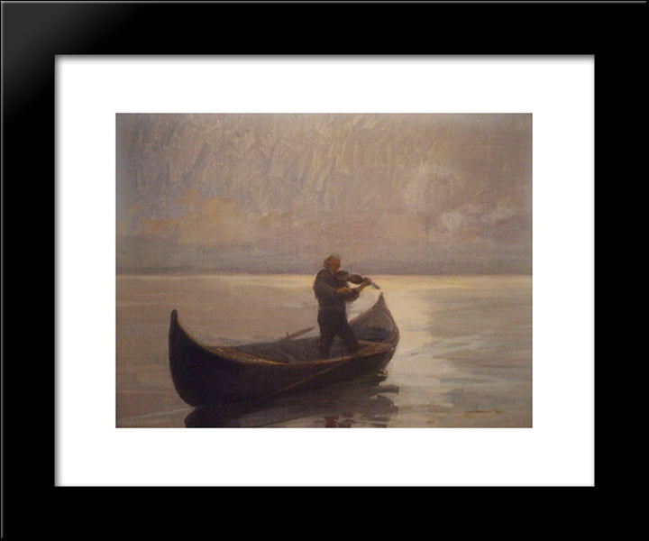 Violinist In A Boat 20x24 Black Modern Wood Framed Art Print Poster by Verona, Arthur