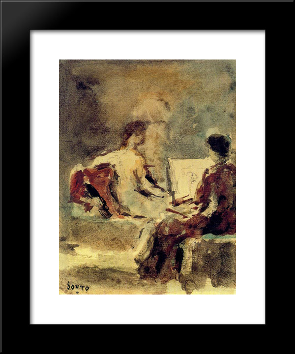 Artist And Model 20x24 Black Modern Wood Framed Art Print Poster by Souto, Arturo