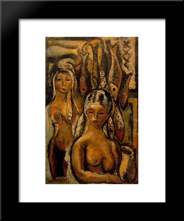 Women And Fish 20x24 Black Modern Wood Framed Art Print Poster by Souto, Arturo