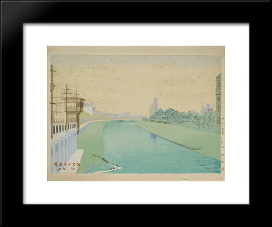 Distant View Of Shijo In The Early Morning 20x24 Black Modern Wood Framed Art Print Poster by Takeji, Asano