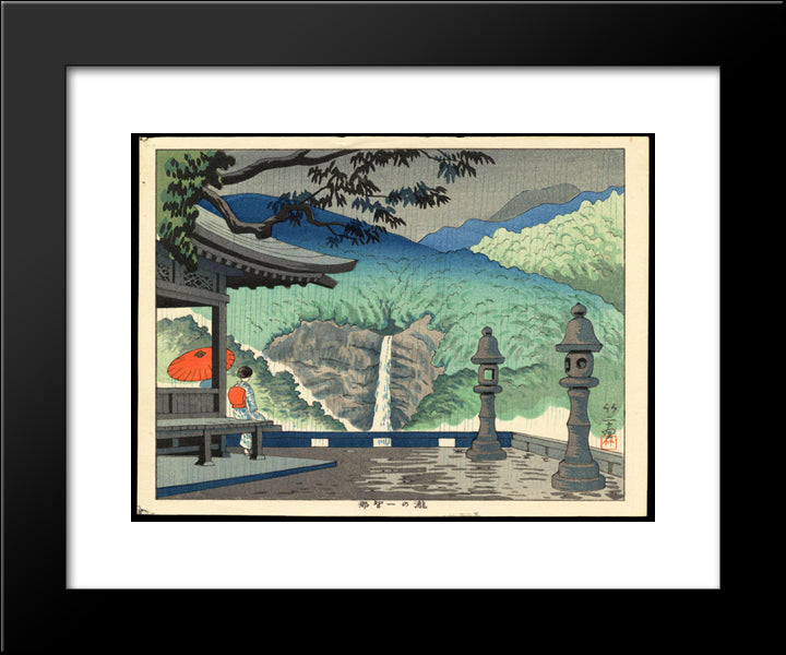 Nachi Waterfall 20x24 Black Modern Wood Framed Art Print Poster by Takeji, Asano