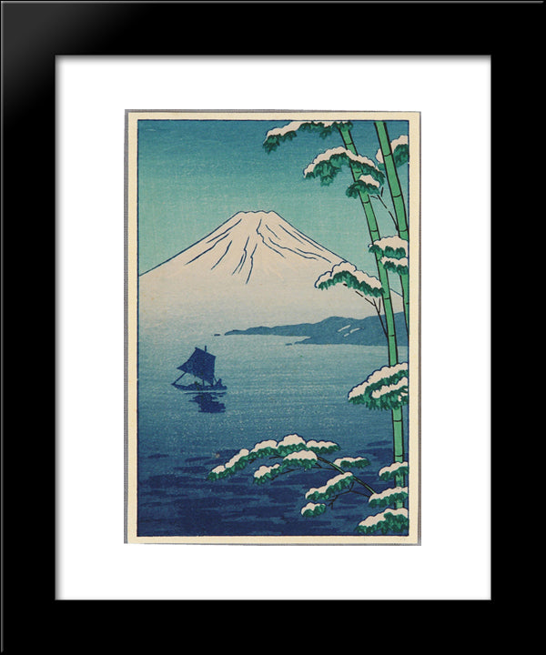 Pagoda And Mt. Fuji 20x24 Black Modern Wood Framed Art Print Poster by Takeji, Asano