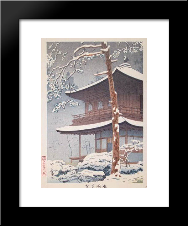 Snow At Ginkakuji 20x24 Black Modern Wood Framed Art Print Poster by Takeji, Asano
