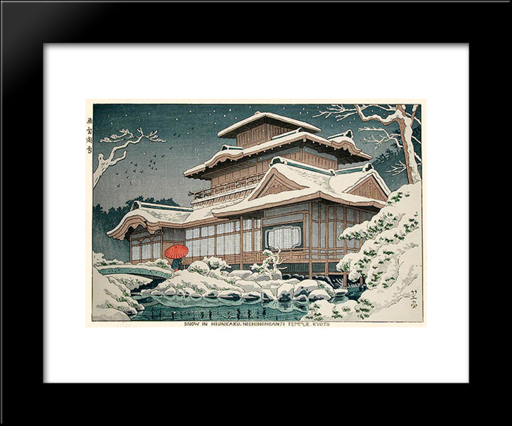Snow At Hiunkaku Temple, Kyoto 20x24 Black Modern Wood Framed Art Print Poster by Takeji, Asano