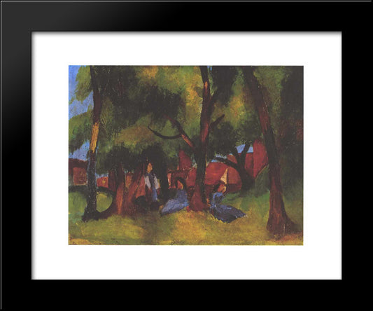 Children And Sunny Trees 20x24 Black Modern Wood Framed Art Print Poster by Macke, August