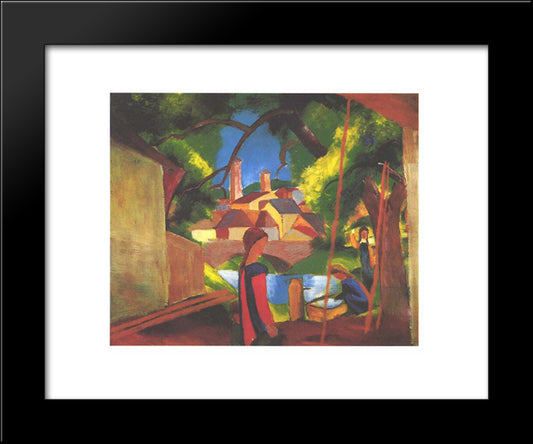 Children At The Fountain 20x24 Black Modern Wood Framed Art Print Poster by Macke, August