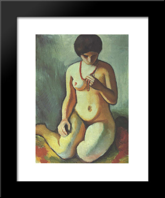 Female Nude With Corall Necklace 20x24 Black Modern Wood Framed Art Print Poster by Macke, August